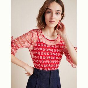 Eva Franco Rilkey Owl Top – Red | Anthropologie | NWT | Size Large